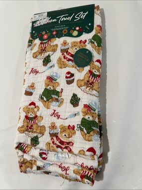 NWT Christmas Holiday towels set kitchen or bathroom hand seasonal teddy crinkle
